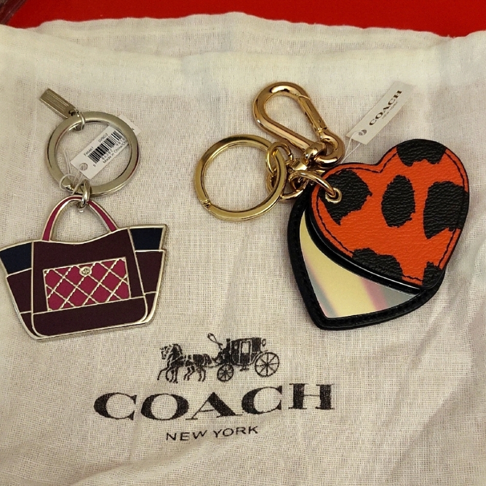 Coach Purple Bag and Orange Heart Keychain Set